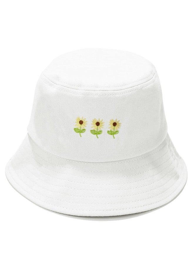 Umeepar Embroidered Bucket Hat Packable Foldable Beach Sun Hat for Women Men (Sunflowers White) - Image 1